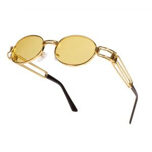Gold Frame Sunglasses Yellow Lens UV400 Protection Men Classy Retro Oval‎ Shades